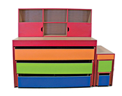 Кровать для детского сада трехъярусная с надстройкой и ступенями